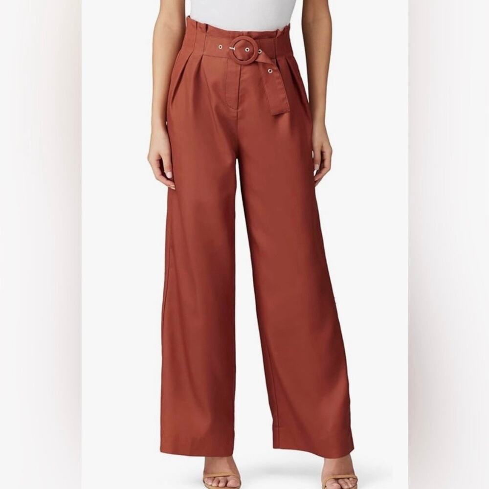 Sweet Baby Jamie Rust Brown High Rise Paperbag Pleated Wide Leg Belted  Pants 10